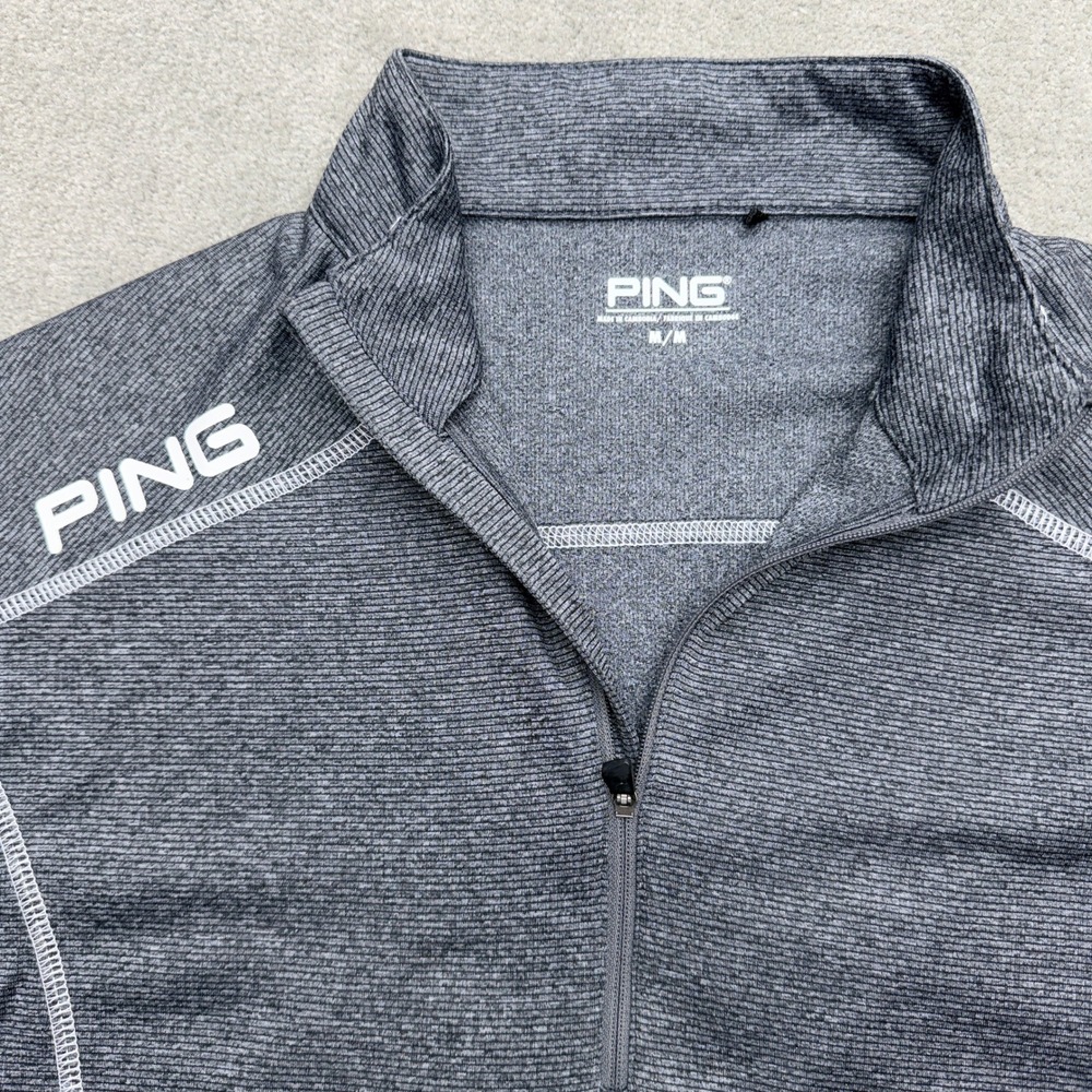 Ping Golf Mens Med Gray Heathered Quarter Zip Pullover Mock Neck Sleeve Pocket